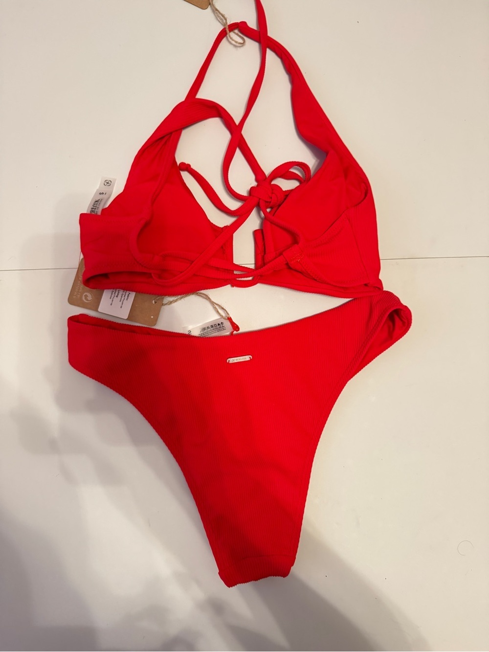 Red Ribbed Two-Piece Bikini Set - Picture 2 of 2